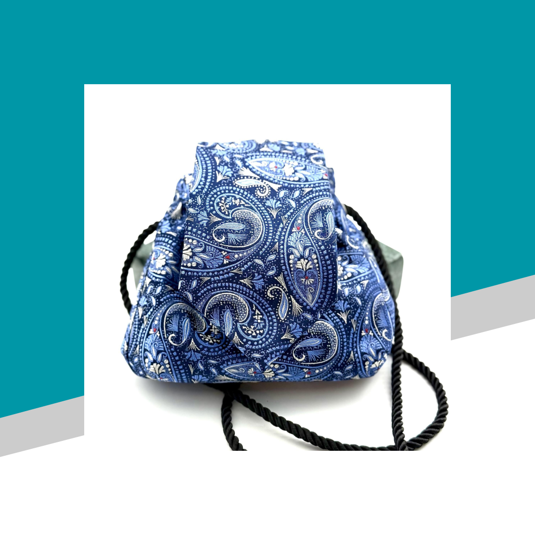 Blue paisley silk purse made from Cremieux tie