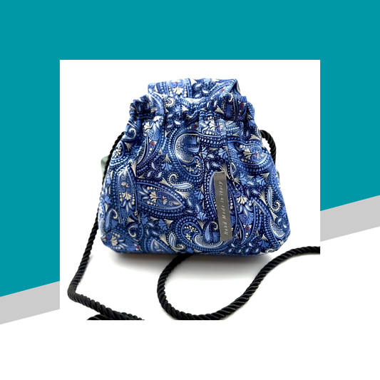 Blue paisley silk purse made from Cremieux tie